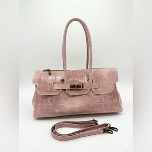 Made in Italy  Handcrafted Italian Croc-Embossed Suede Handbag – Pastel Pink